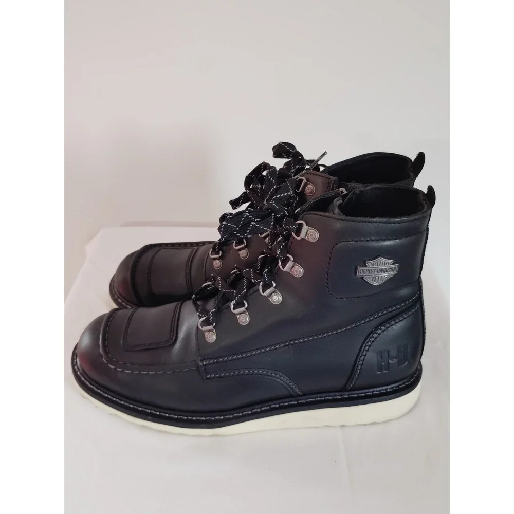 Harley‑Davidson Bremen Black Leather Motorcycle Riding Boots Men 10 Lace Up Goth
